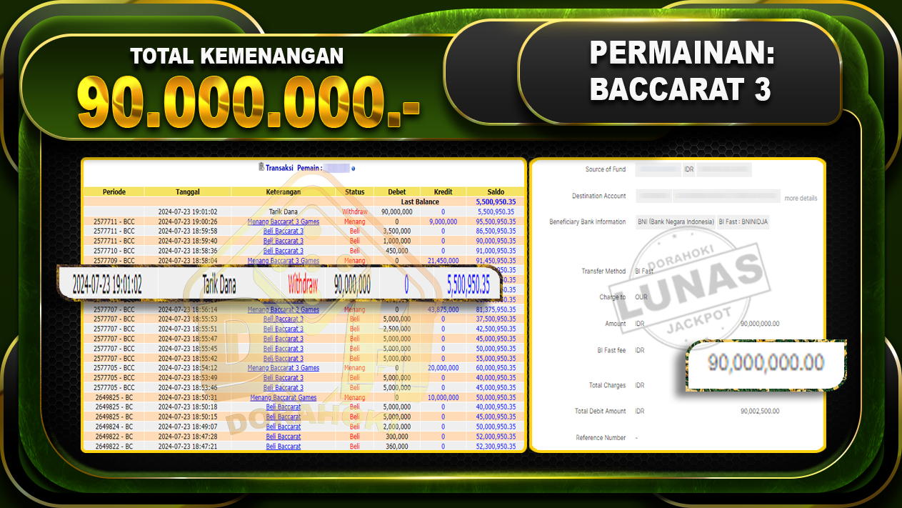 BACCARAT 3 Rp.90.000.000